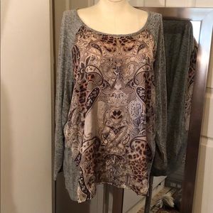 Satin front with sweater material sleeves and back